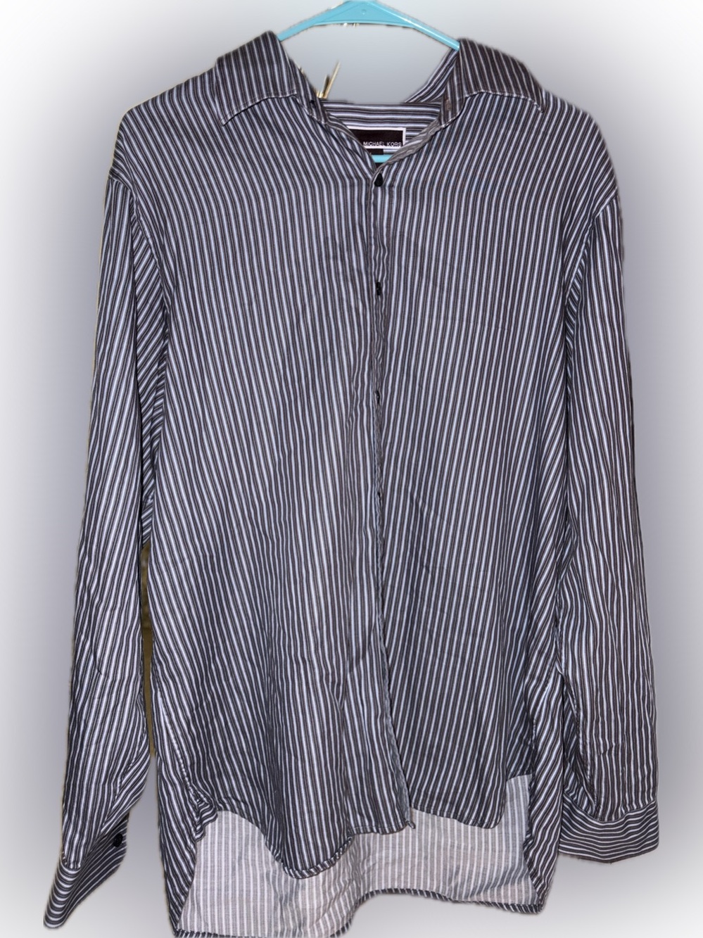 Michael Kors size L blue & black pinstripe shirt